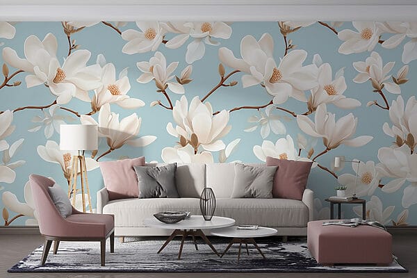 Wall murals Pattern of white flowers Wall murals Pattern of white flowers