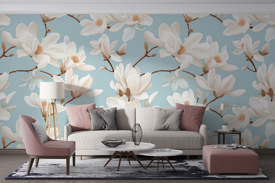 Wall murals Pattern of white flowers