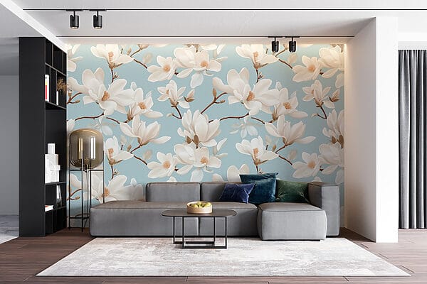 Wall murals Pattern of white flowers Wall murals Pattern of white flowers