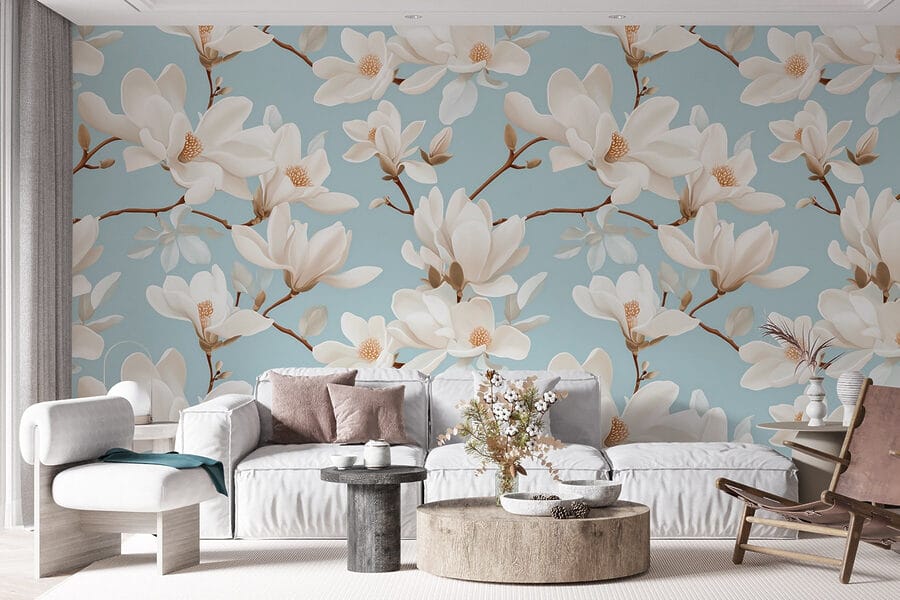 Wall murals Pattern of white flowers