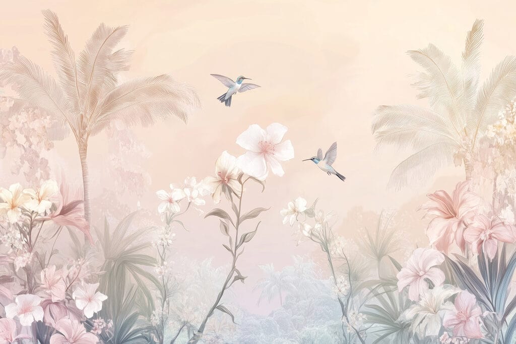 Group of birds flying over flowers