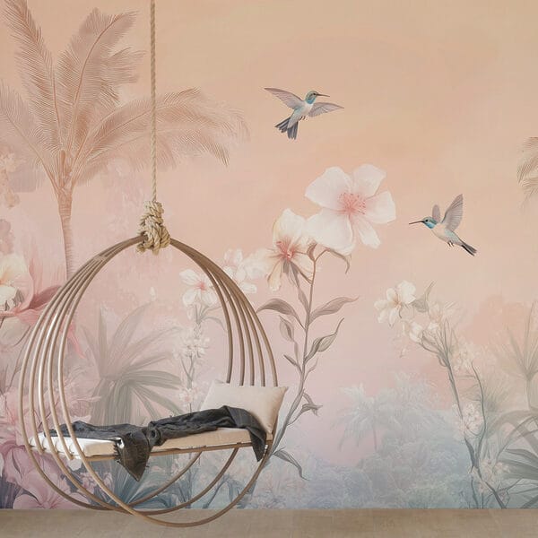 Group of birds flying over flowers