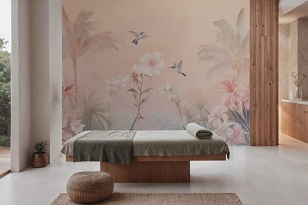 Group of birds flying over flowers