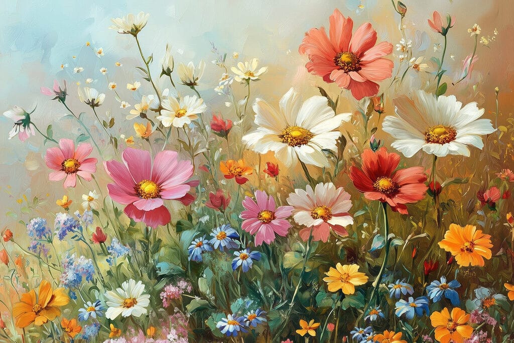 Painting of flowers in a field Painting of flowers in a field