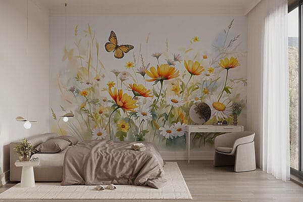 Motyl latający nad kwiatami Motyl latający nad kwiatami