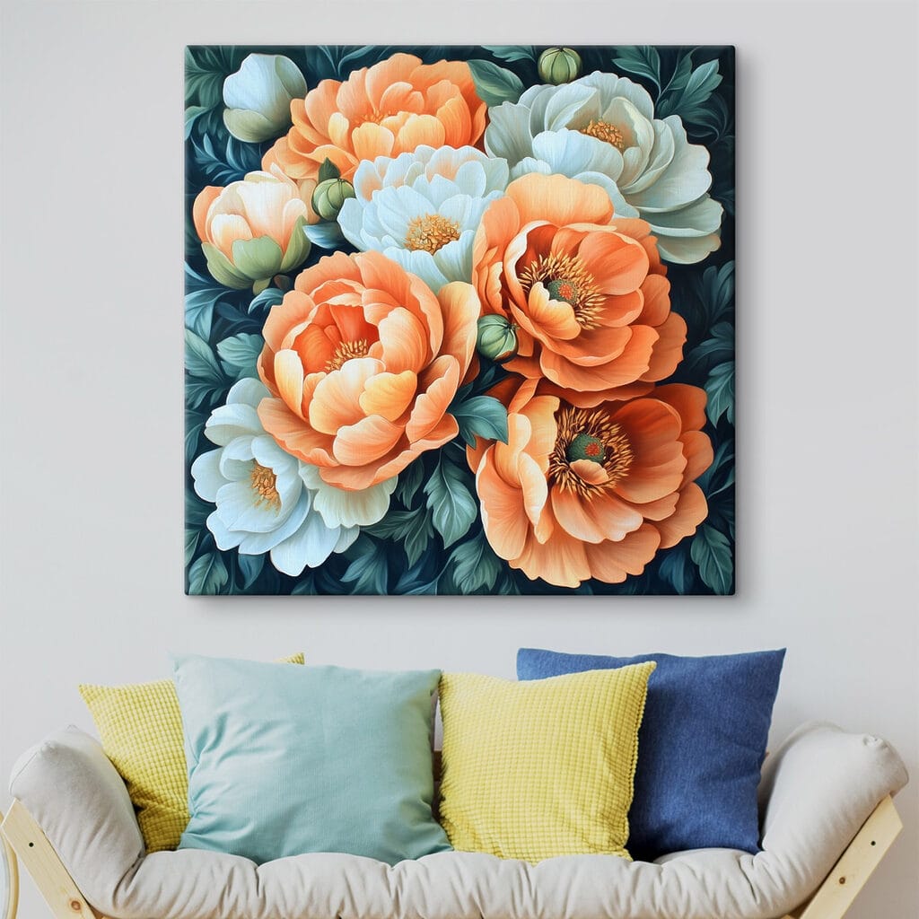 Painting of flowers on a blue background Painting of flowers on a blue background