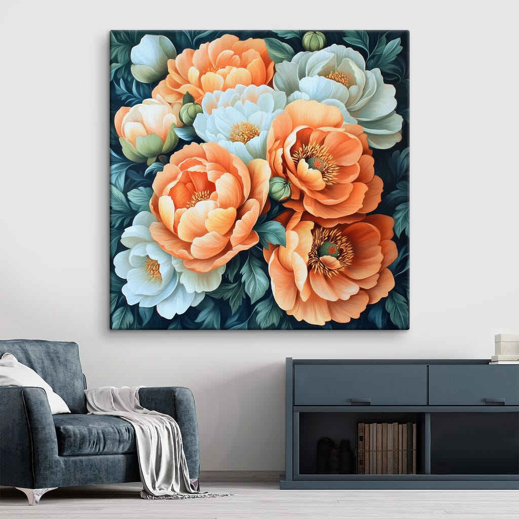 Painting of flowers on a blue background Painting of flowers on a blue background