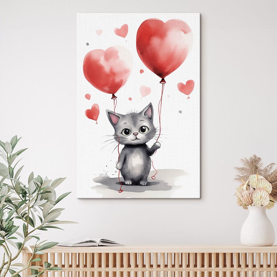 Kot trzymający balony