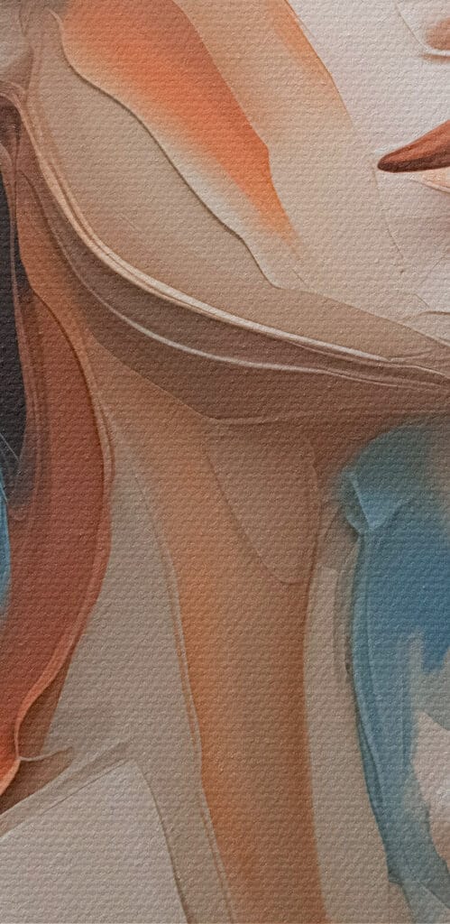 Painting of a woman with white and blue paint