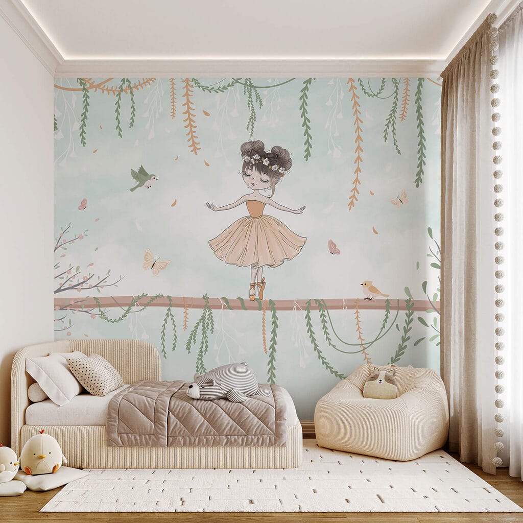 Cartoon of a girl on a branch