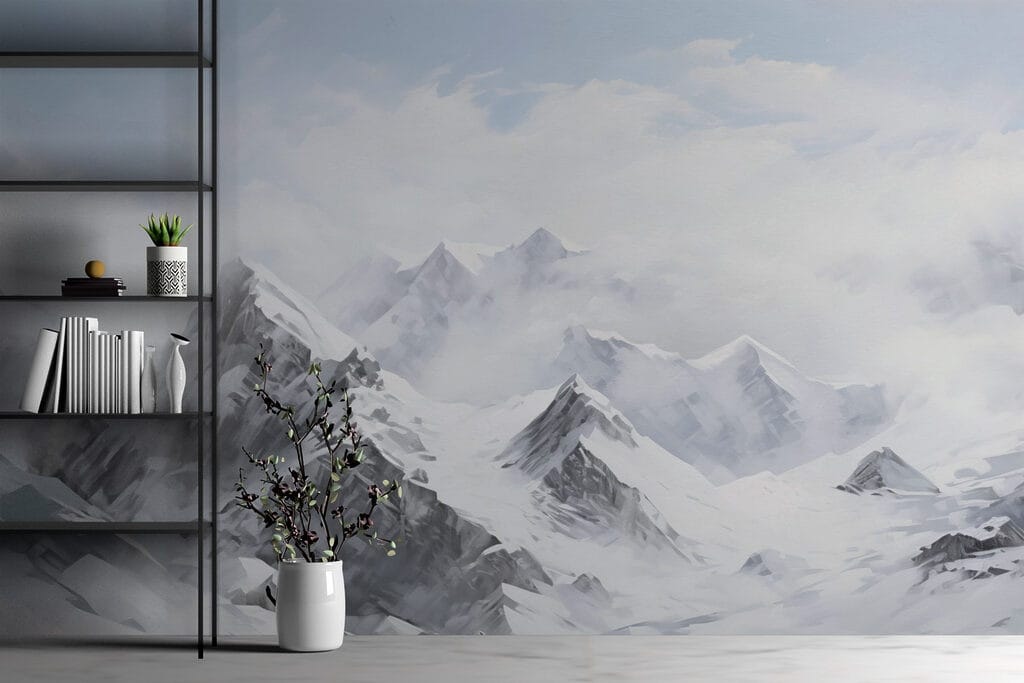 Snowy mountain range with clouds Snowy mountain range with clouds