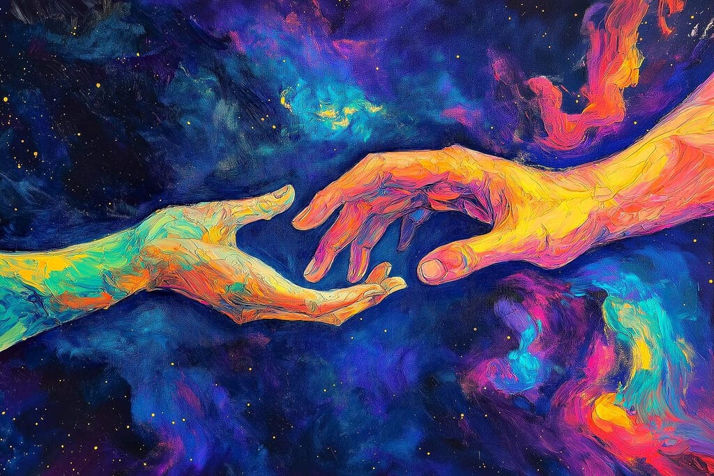 Painting of two hands touching each other