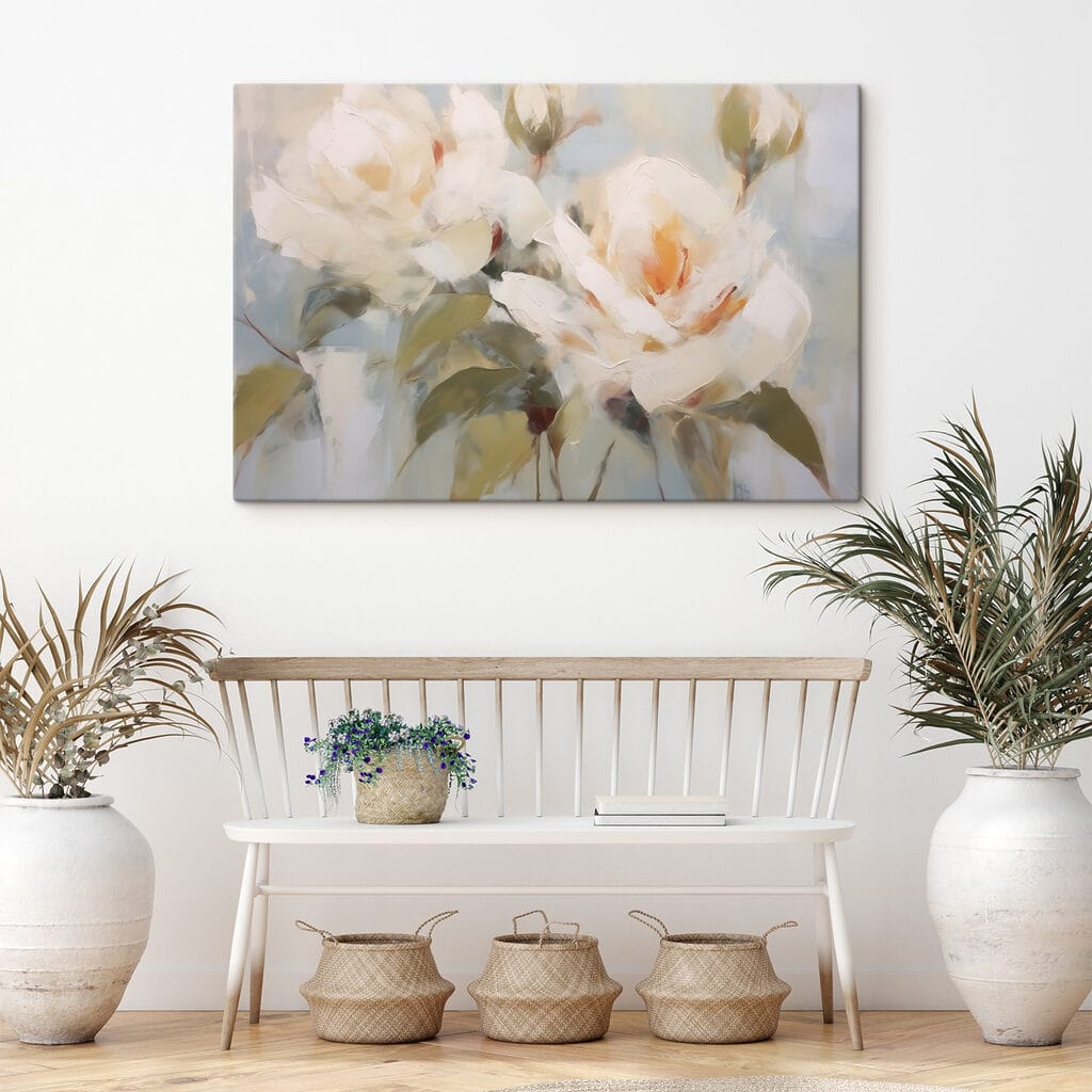 Painting of flowers on a blue background