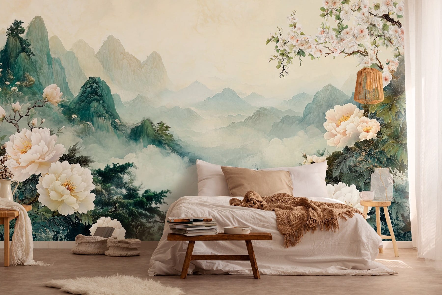 Painting of flowers and mountains Painting of flowers and mountains