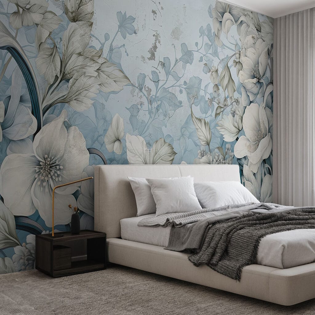 Wallpaper with flowers and leaves