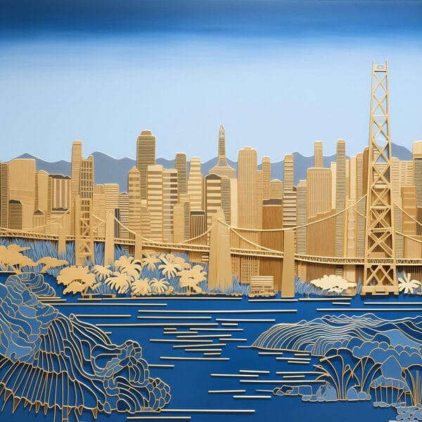 City skyline with vibrant colors