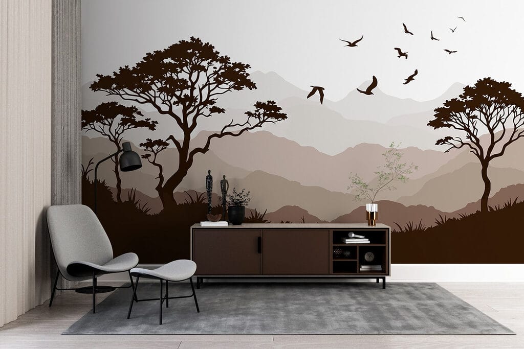 Birds flying over a mountain range