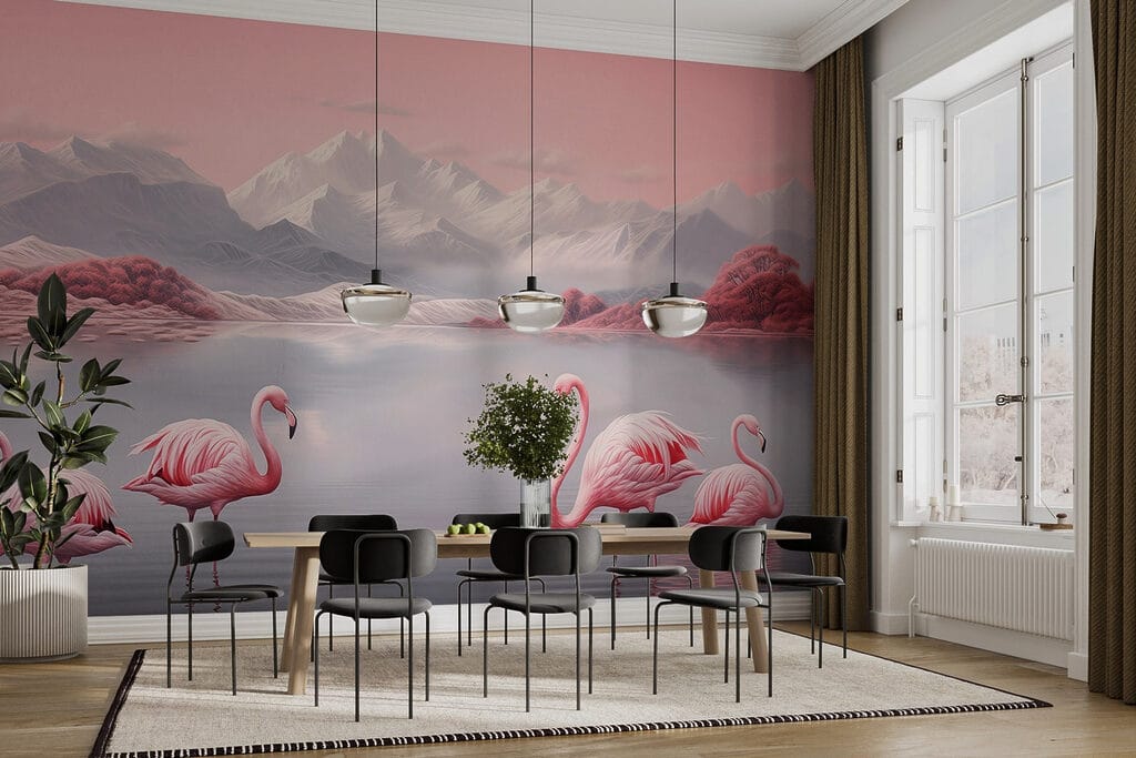 Two flamingos standing in water Two flamingos standing in water