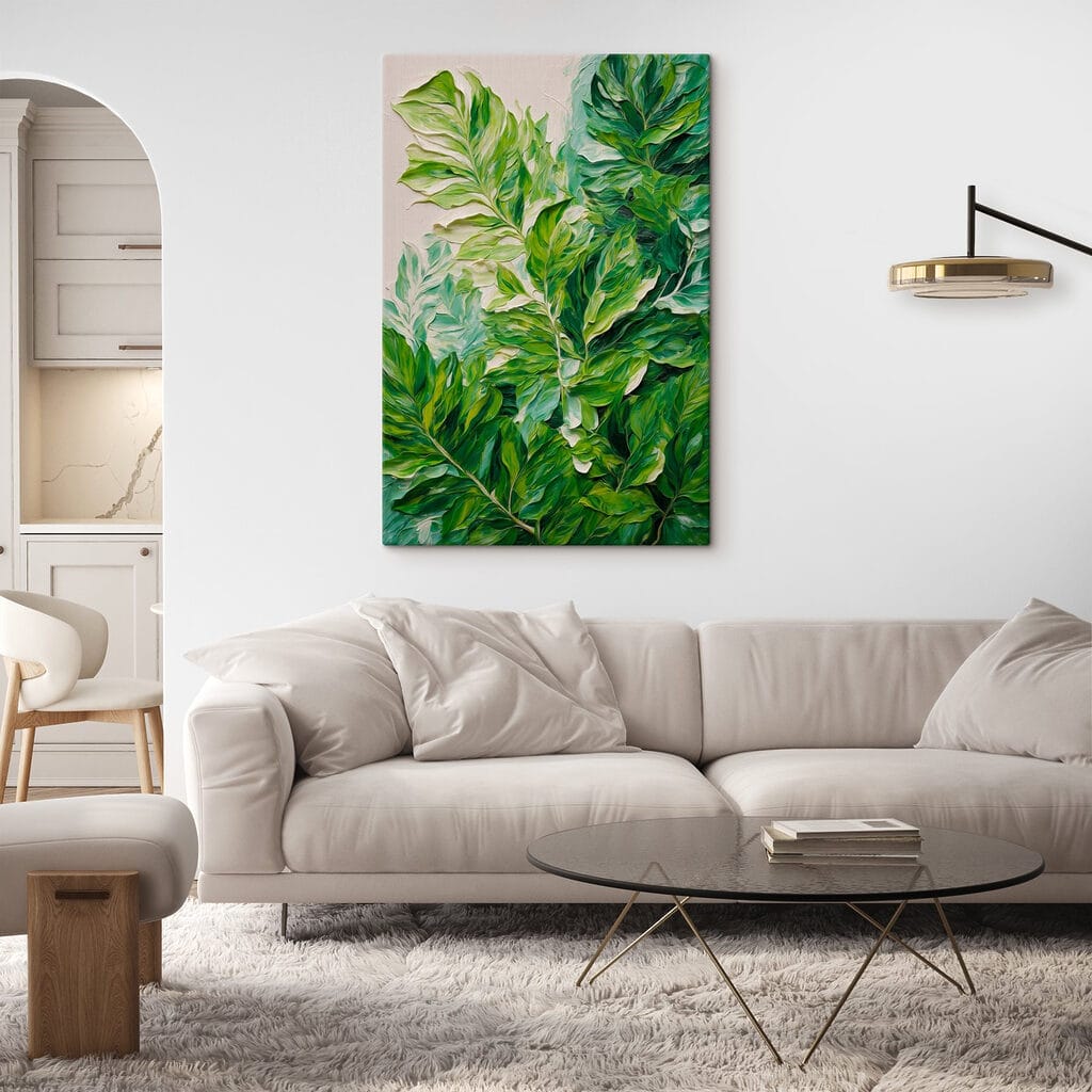 Painting of leaves on a white surface