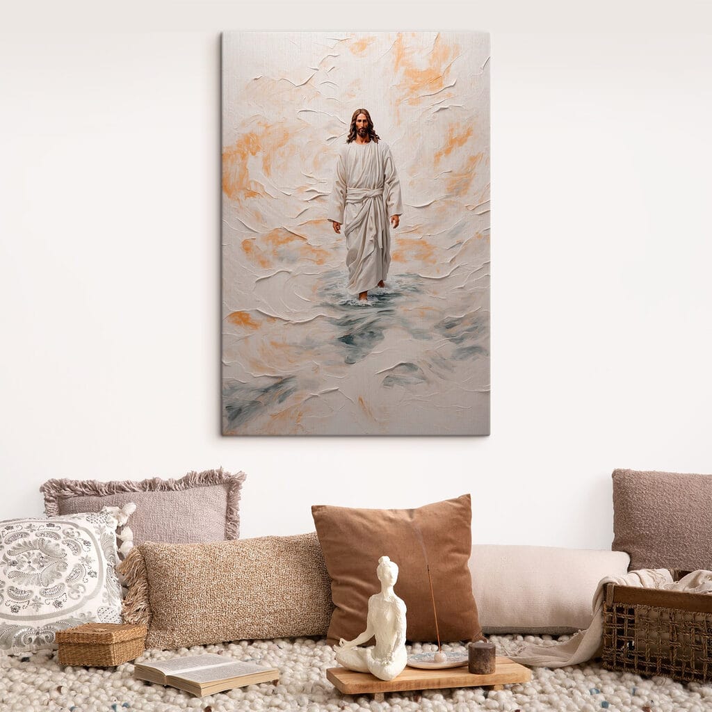 Painting of a man in a robe standing in water