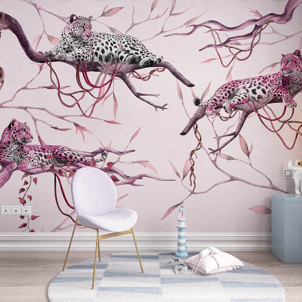 Group of leopards lying on a tree branch