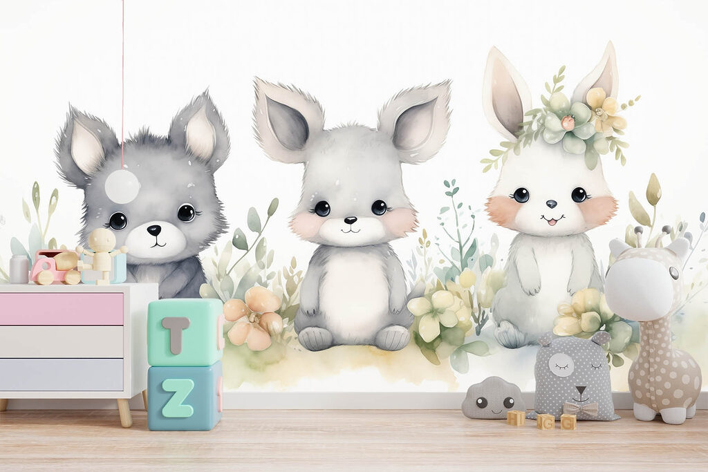 Group of animals with flowers Group of animals with flowers