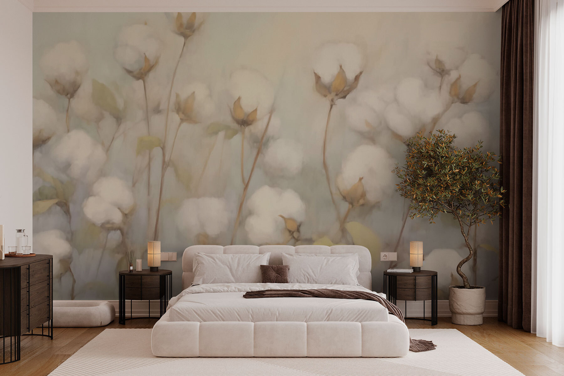 Painting of cotton flowers Painting of cotton flowers
