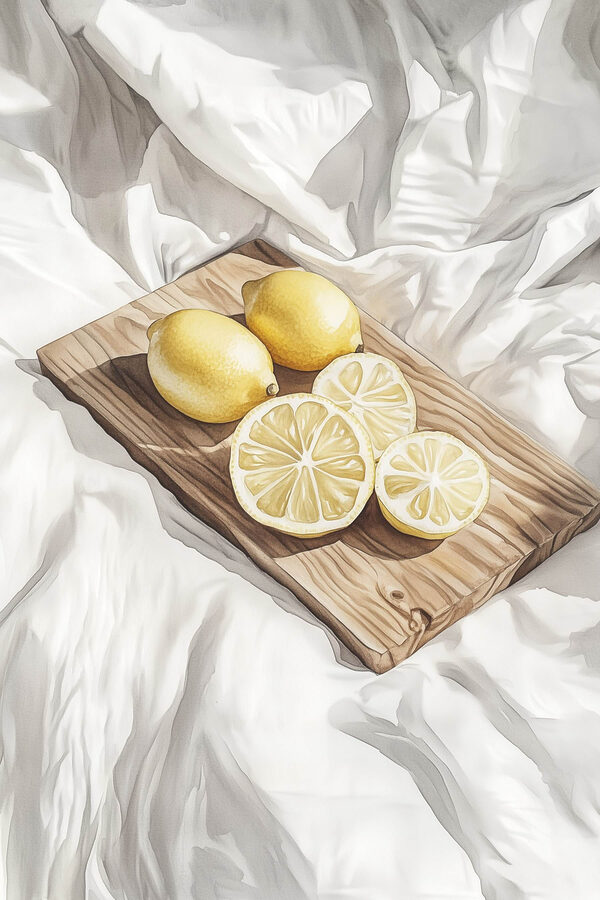 Cytryny i plasterki na drewnianej desce Cytryny i plasterki na drewnianej desce