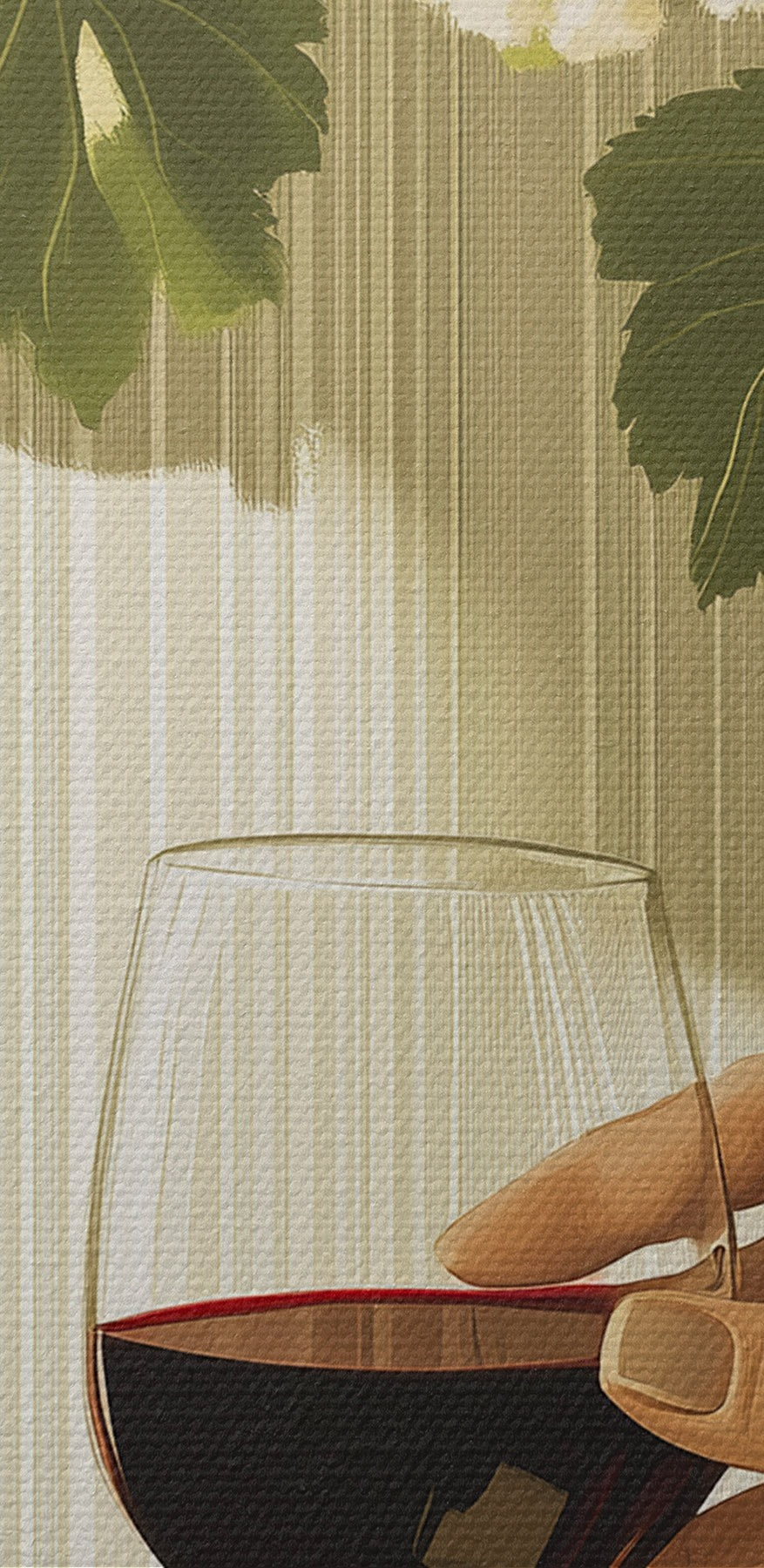 Ręka trzymająca kieliszek wina obok butelki wina
