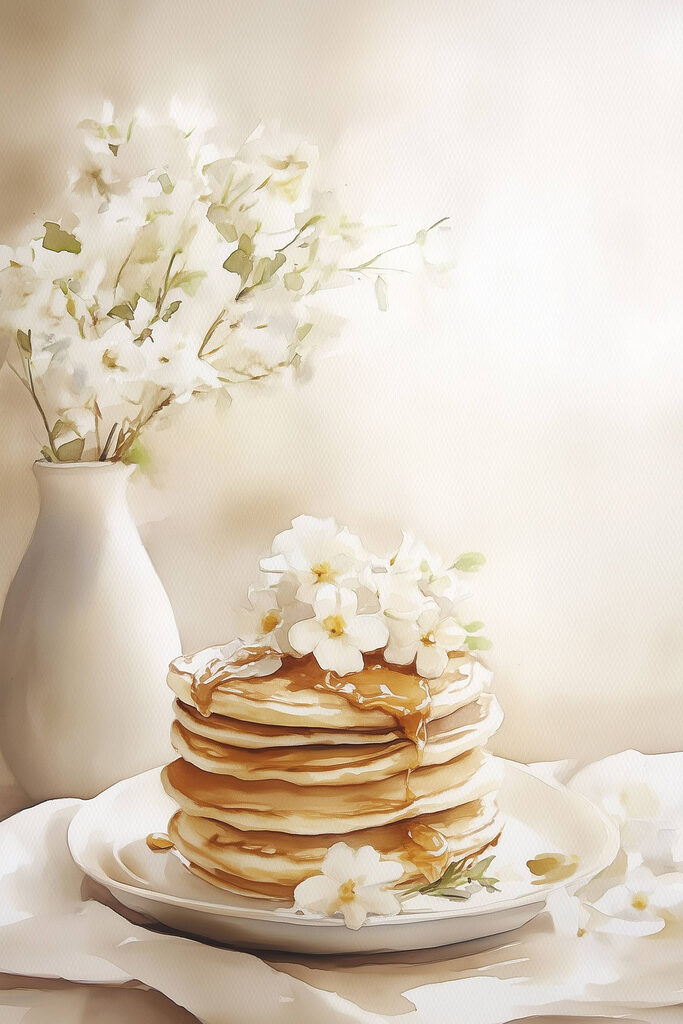 Stack of pancakes with flowers on top