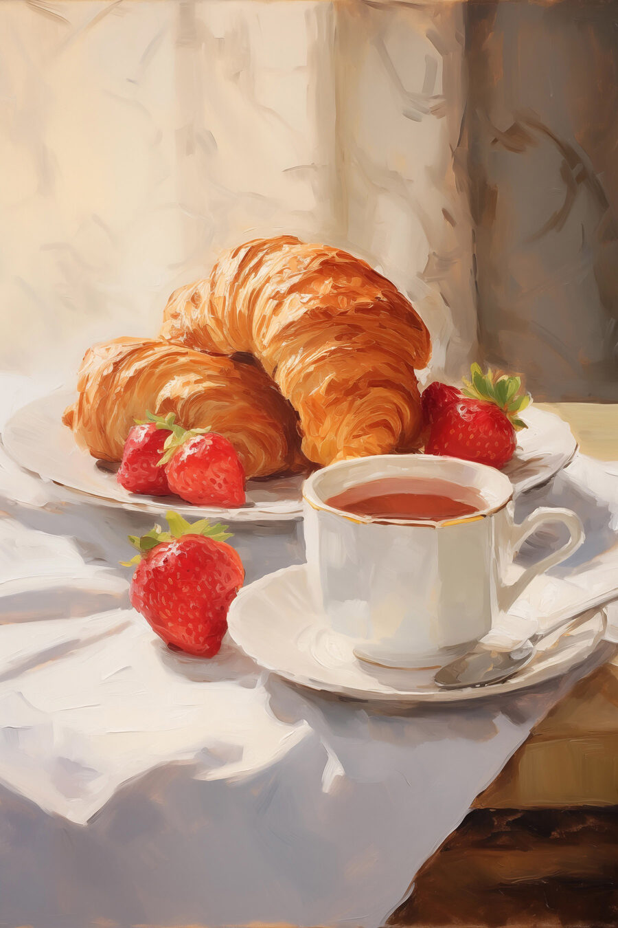 Croissant i truskawki na talerzu Croissant i truskawki na talerzu