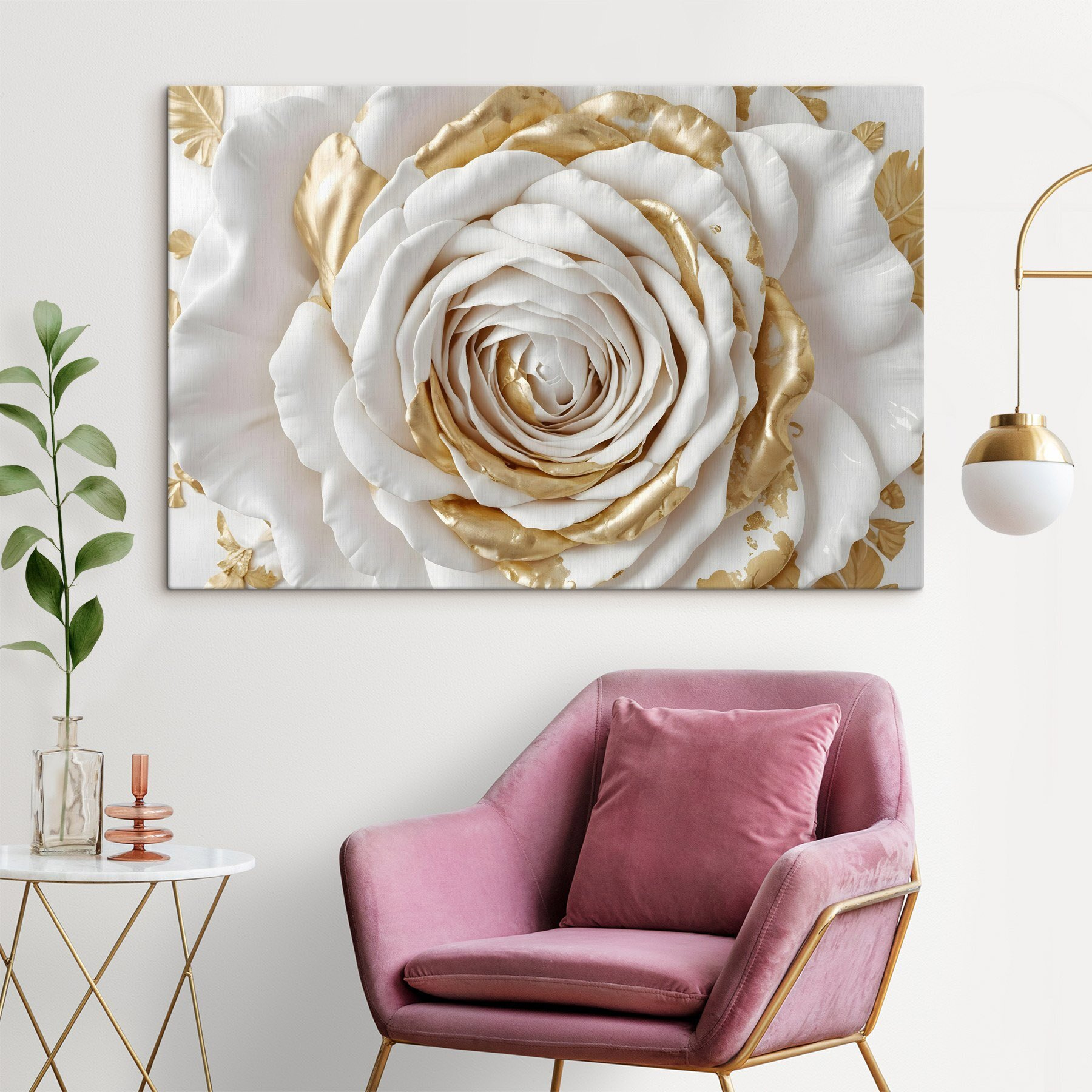 Exquisite floral artistry in white and gold Exquisite floral artistry in white and gold