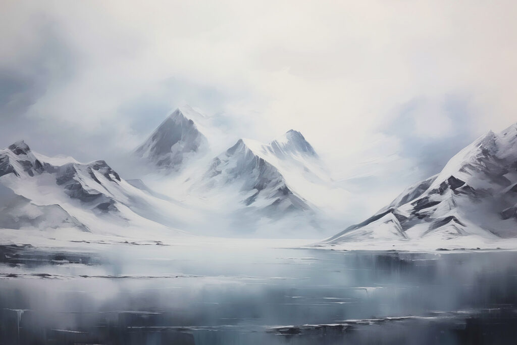 Snowy mountain range and a body of water