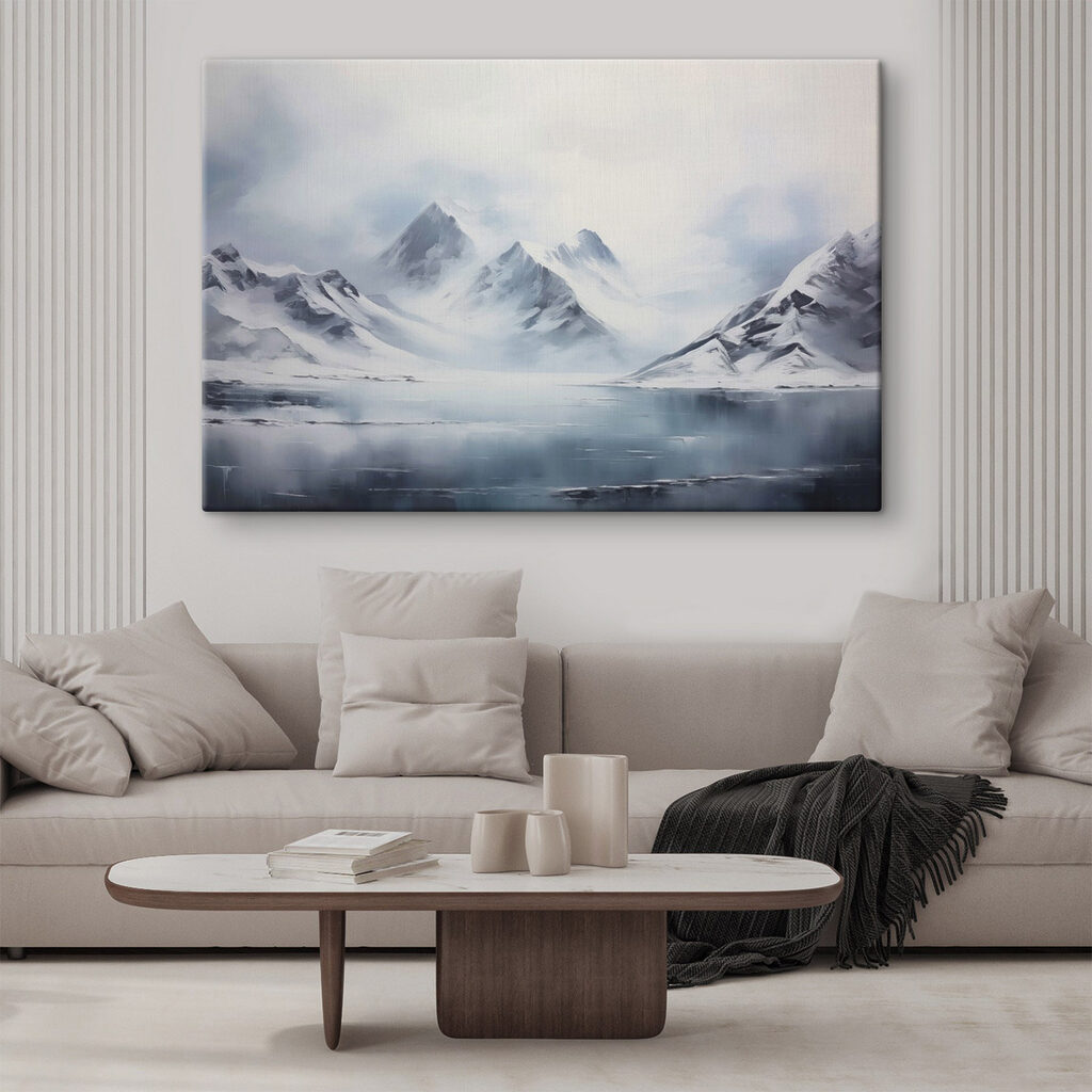 Snowy mountain range and a body of water