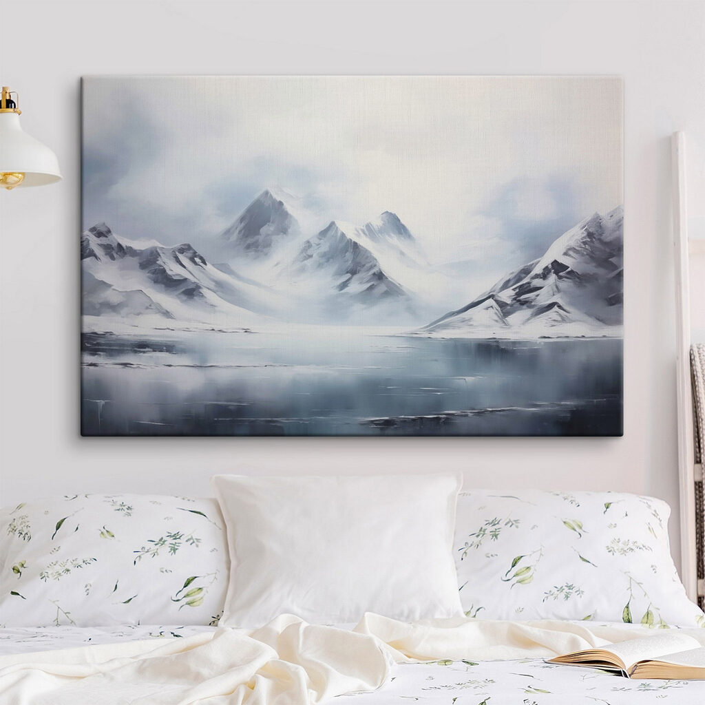 Snowy mountain range and a body of water