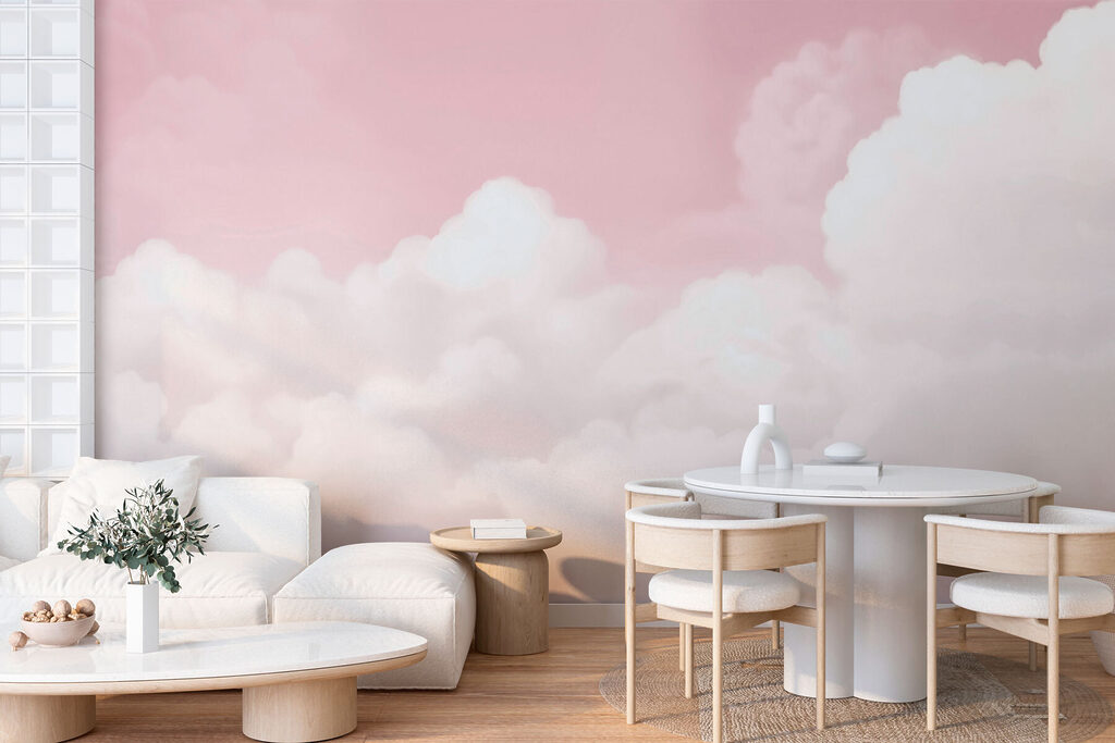 Pink sky with clouds