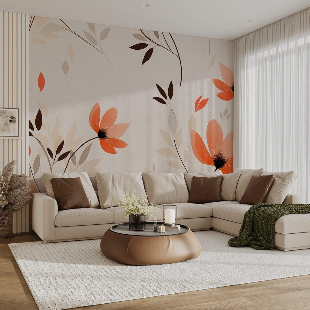 Wallpaper with flowers and leaves Wallpaper with flowers and leaves