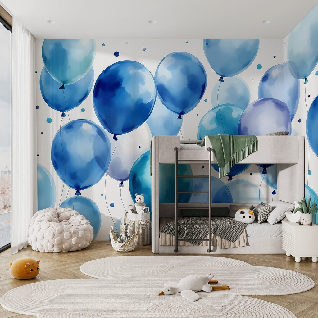 Group of blue and white balloons