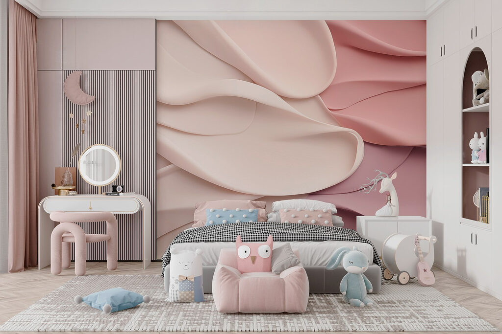 Group of pink and white wavy fabric