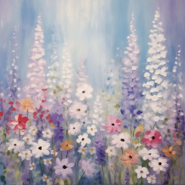 Painting of flowers on a blue background Painting of flowers on a blue background