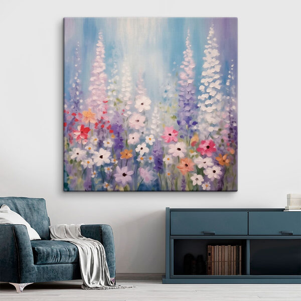Painting of flowers on a blue background Painting of flowers on a blue background