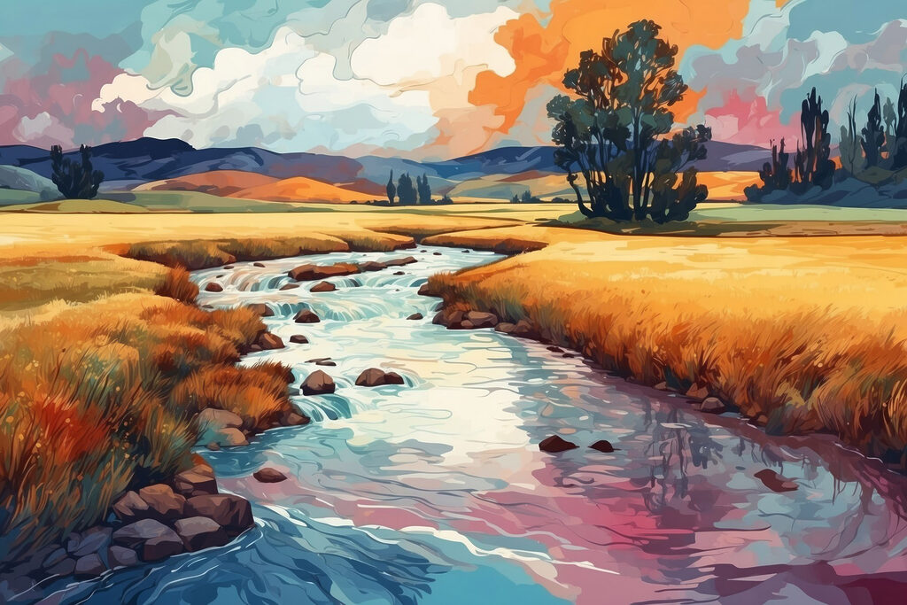 River running through a field