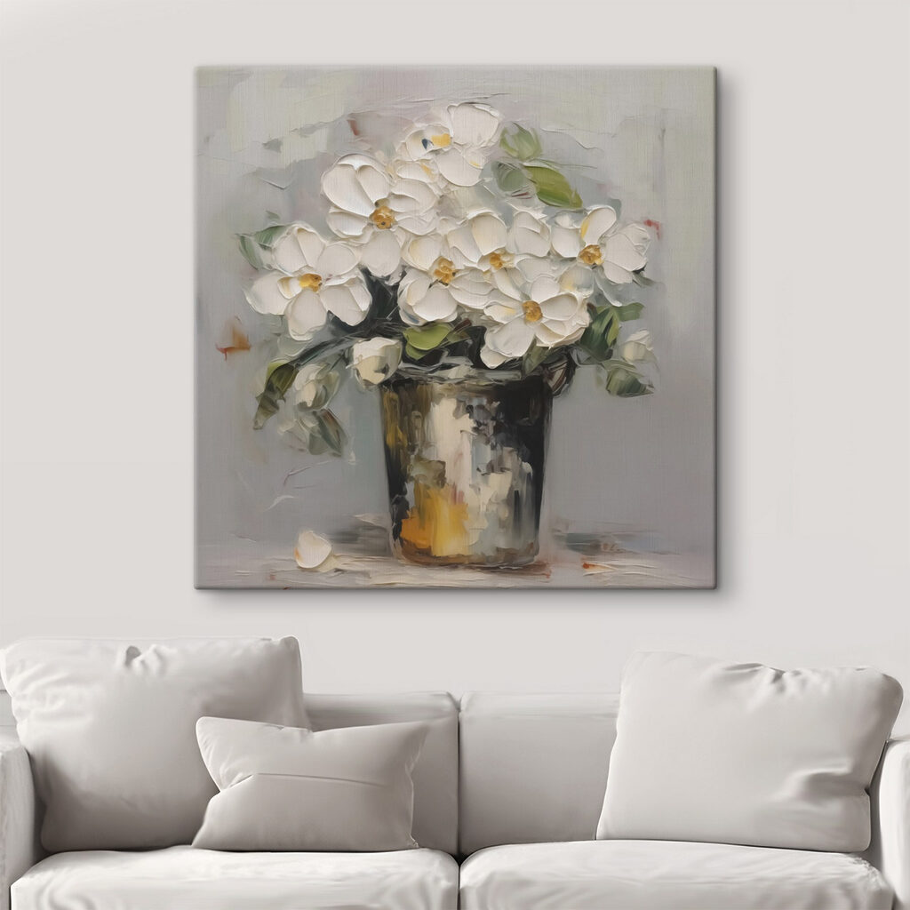 Painting of flowers in a bucket