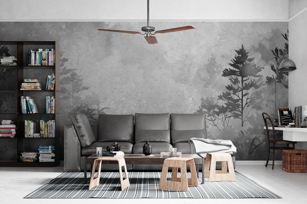 Black and white image of trees and bushes Black and white image of trees and bushes