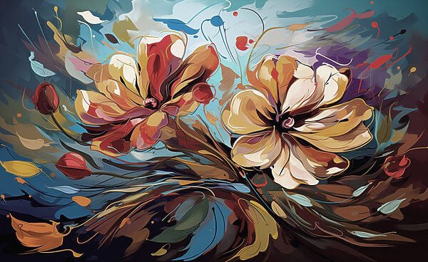 Painting of flowers on a blue background