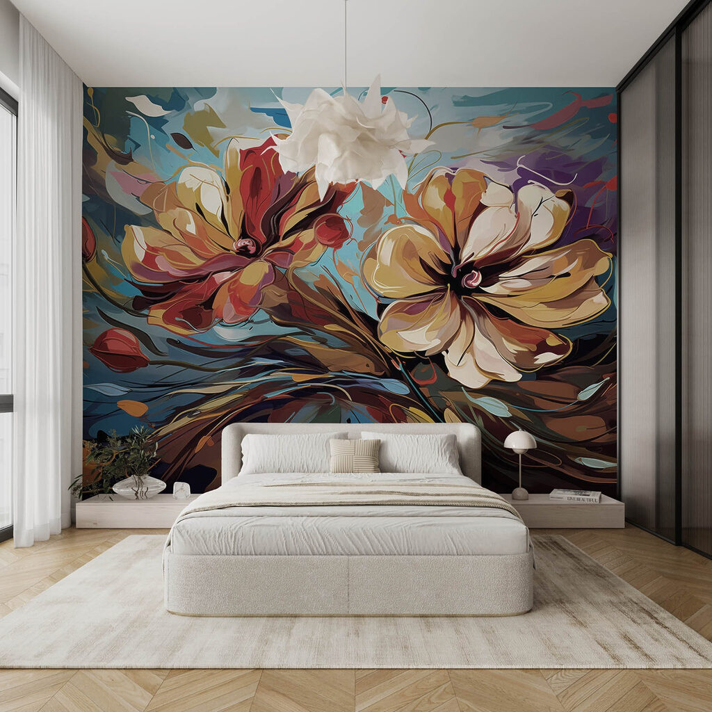 Painting of flowers on a blue background