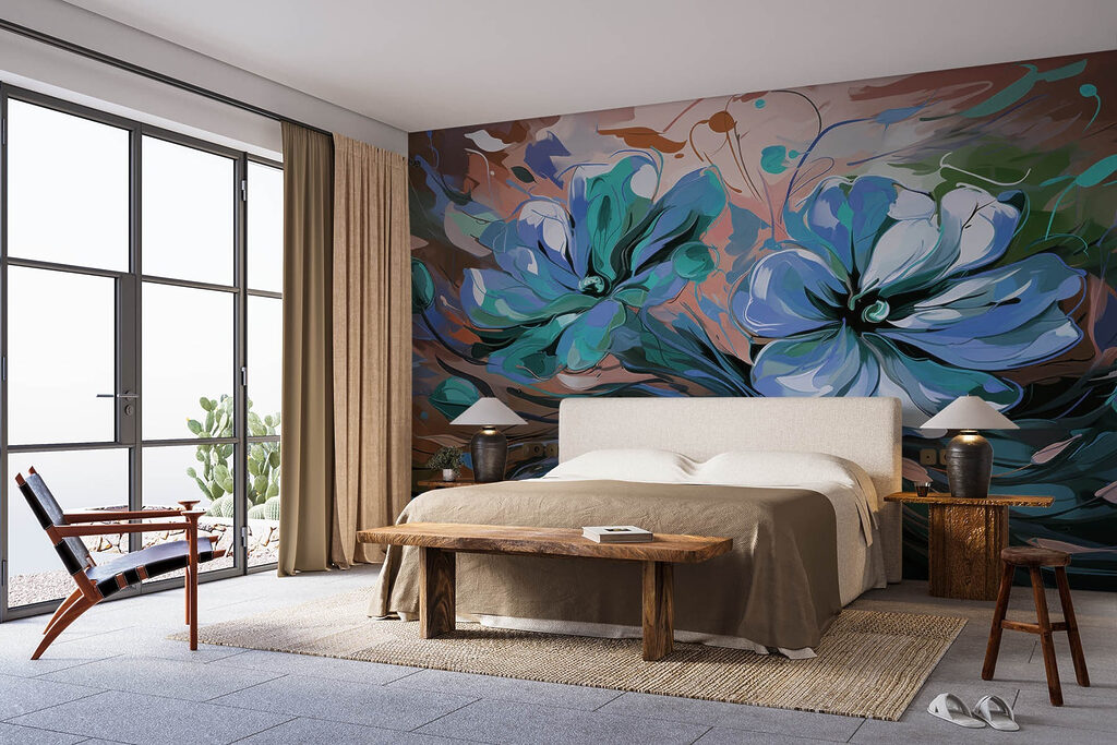 Painting of flowers on a green background