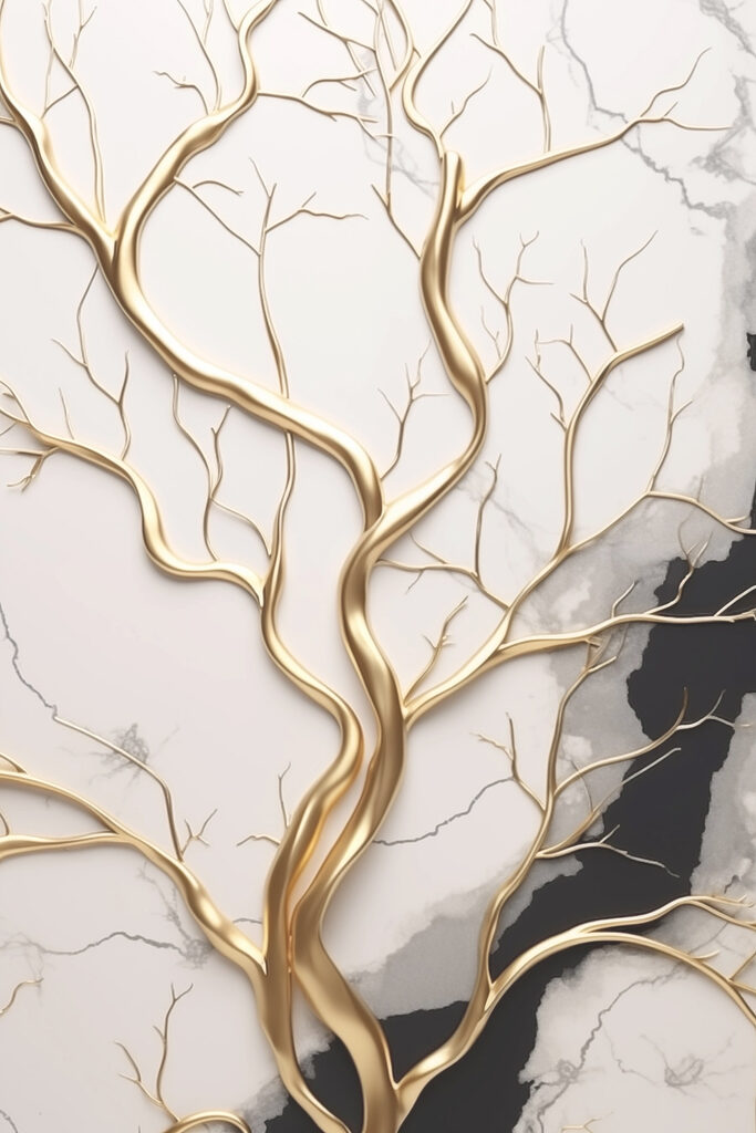 Elegant tree branches on marble backdrop