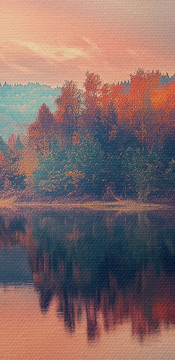 Jezioro z drzewami i chmurami na niebie Jezioro z drzewami i chmurami na niebie