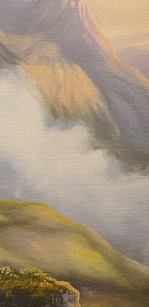 Painting of mountains and clouds